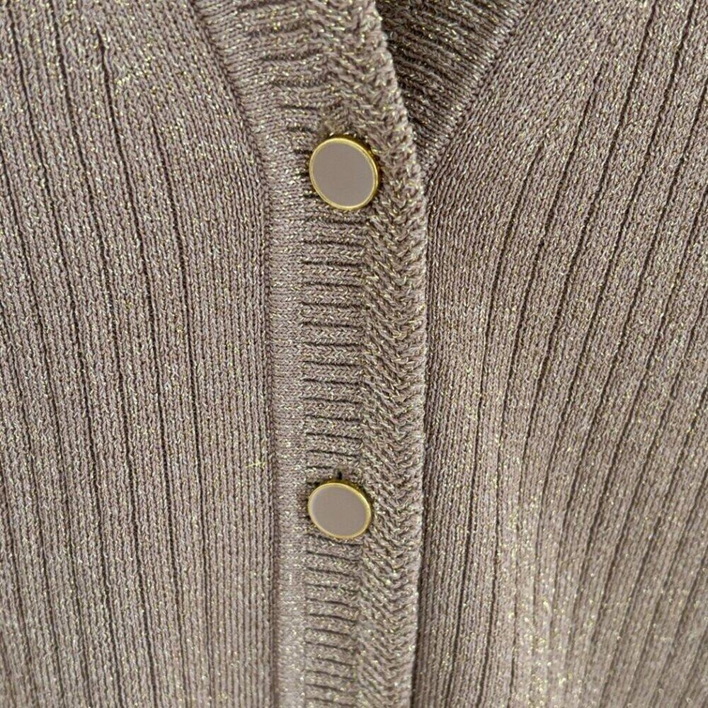 NEW TALBOTS Metallic Ribbed V-neck Cardigan in Tan & Gold  SZ 2X - Picture 4 of 10